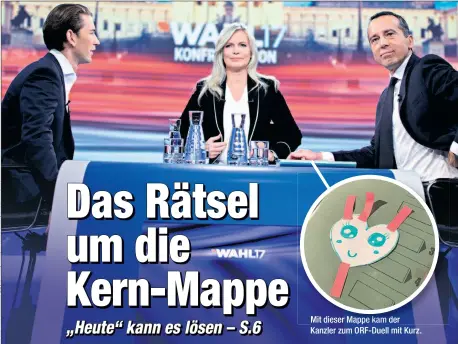  ??  ?? Mit dieser Mappe kam der Kanzler zum ORF-Duell mit Kurz.