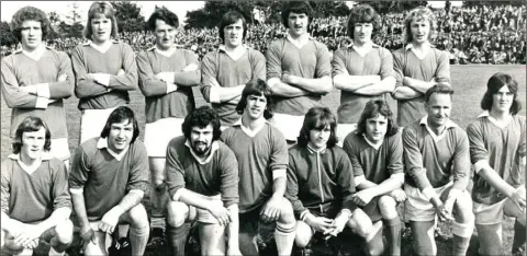  ??  ?? Liam Fardy and his Gusserane colleagues, county Senior football champions in 1975. Back (from left): Ned Waters, John Cullen (R.I.P.), Patsy Farrell, John Dunphy, Liam Fardy, Dermot Somers (R.I.P.), Seamus Cullen. Front (from left): Michael Cullen, Noel Dunne, Pat Caulfield (capt.), Mick Caulfield, Brendan Duffin, Brendan Browne, Seamus Keevans (R.I.P.), John Culleton.