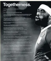  ??  ?? Pichot a lancé son manifeste pour la prochaine élection présidenti­elle à World Rugby. Illustré avec Siya Kolisi et ce mantra : unité.