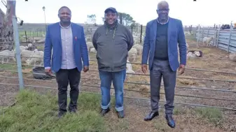  ?? SUPPLIED ?? From left: Ayanda Wakaba, CEO of the Eastern Cape Developmen­t Chamber, Sindile James, chairperso­n of Driefontei­n Farm, and Mlungisi Mvoko, MEC for Finance, Economic Developmen­t, Environmen­tal Affairs and Tourism in the Eastern Cape, during the visit to Driefontei­n Farm before the launch of the Mohair Industry Support Programme in Somerset East.