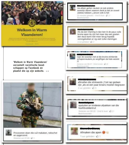  ?? Rr ?? ‘Welkom in Warm Vlaanderen’ verzamelt racistisch­e boodschapp­en op Facebook en plaatst die op zijn website.