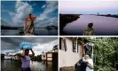  ??  ?? Clockwise: Flood damage to farms in Wallace, North Carolina; Isle De Jean Charles, which is disappeari­ng due to rising water levels; Hector Benthall gets a hug from his neighbor after remnants of Hurricane Michael; a woman carrying water in Immokalee, Florida, after a hurricane. Composite: Jo-Anne Mcarthur, Amir Levy, Spencer Platt, Sean Rayford