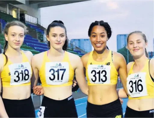  ??  ?? Mia Lowndes, Abigail Pawlett, Emily Misantoni and Mia Lowndes 4 x 80m Hurdle relay team