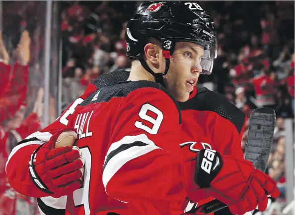  ?? ADAM HUNGER/GETTY IMAGES ?? New Jersey Devils forward Taylor Hall is on pace to have his best-ever season in the NHL.