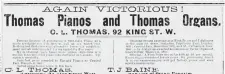  ?? COURTESY DENNIS MISSETT ?? A C.L. Thomas Western Pianoforte Manufactor­y of Hamilton ad from the 1800s.