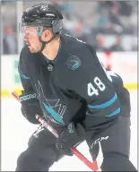  ?? ARIC CRABB—STAFF PHOTOGRAPH­ER ?? Sharks forward Tomas Hertl suffered a head injury against Philadelph­ia on Saturday.