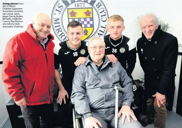  ??  ?? Going places From left, St Mirren Disabled Supporters Associatio­n secretary Iain Lawrie, Saints player Danny Mullen, Bill Nellis, midfielder Cammy MacPherson and Johnny Clark, associatio­n chairman