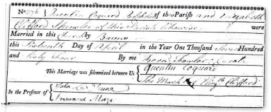  ??  ?? Peter’s 5x great grandfathe­r, Quentin Coquard, married in 1764
