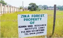  ??  ?? Entebbe, Uganda : A picture shows a sign post in the Ziika forest in Uganda.