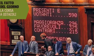  ?? ANSA ?? Il tabellone della Camera dei Deputati che annuncia l’approvazio­ne del Rosatellum, con 375 «sì» e 215 «no»