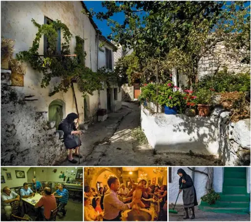  ??  ?? Ambiance du village de Tzermiado et dans un café avec ses joueurs de tavli. A Anogia, baptêmes en l'église Agios Ioannis. L’occasion, pour les citadins du littoral, de remonter au village natal.
