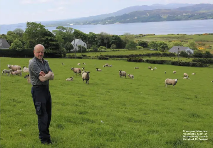  ??  ?? Grass growth has been “reasonably good” on Michael Duffy’s farm in Kerrykeel, Co Donegal