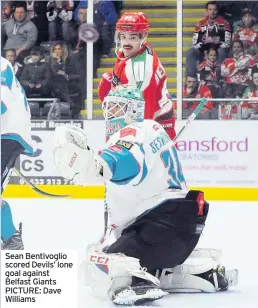  ??  ?? Sean Bentivogli­o scored Devils’ lone goal against Belfast Giants PICTURE: Dave Williams