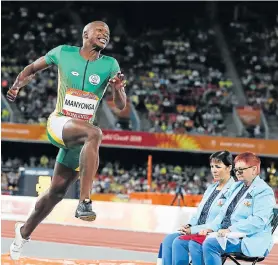  ?? Picture: ROGER SEDRES /GALLO IMAGES ?? LONG STRETCH: SA’s Luvo Manyonga, seen here in the men’s long jump final at the Gold Coast Commonweal­th Games, took gold at the inaugural Athletics World Cup in England