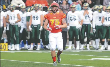  ?? NEWS FILE PHOTO ?? Medicine Hat’s Connor McGough (75) plays in an Aug. 25, 2016 exhibition game for the University of Calgary Dinos against the University of Regina Rams at the Methanex Bowl. McGough will be hosting a charity camp for defensive linemen, Nov. 27-29, with proceeds going to the local food bank.