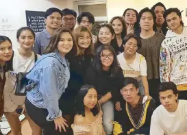  ??  ?? Angelo Quintos with his friends Nicole Pamular, Joshua Baysa, Miguel Rauto, James Tanlim, Danelle Jeshorun Aguirre, Darren Giba, David Clemente, Cedric Mendoza, Issa Fernandez, Kirsten Birung, Andres Punzalan, Alyzza Bea Marquez, Nicka Gonzalez, Jella...