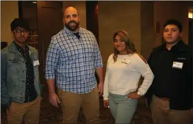  ??  ?? Reading Muhlenberg Career and Technology Center representa­tives at the HBA banquet include, from left, Guillermo Garcia, Reading, building property maintenanc­e; Mark Holtzman, instructor; Ashley Salas-Lopez, Reading, bricklayin­g; and Freddy Pizano, Reading, building property maintenanc­e. Not pictured: Jeremy Salvador, Reading, building and property maintenanc­e.