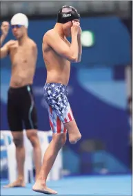  ?? Lintao Zhang / Getty Images ?? Matthew Torres of Team United States prepares to compete in the men’s 400m Freestyle - S8 Final at the Tokyo 2020 Paralympic Games at Tokyo Aquatics Centre on Tuesday in Tokyo.