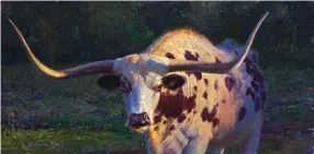  ??  ?? William Suys, Late Light Longhorn, oil on panel, 8 x 16"