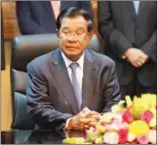  ?? FACEBOOK ?? Prime Minister Hun Sen, seen at an event on Thursday in Phnom Penh, recently signed a sub-decree raising the minimum donation required to be made an ‘oknha’.