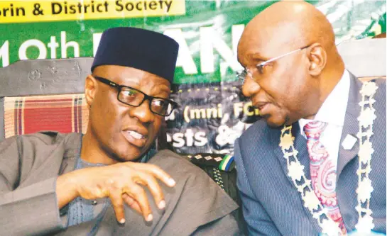  ?? PHOTO: ?? Governor Abdulfatah Ahmed of Kwara (left) with ICAN President, Alhaji Alkali Muhammed, during the 9th Northern Zonal Districts’ conference of the associatio­n in Ilorin yesterday.