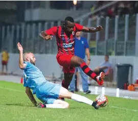  ??  ?? Action from the Gzira U.-Hamrun S. match Photo: James Bianchi