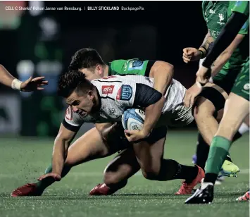  ?? |
BILLY STICKLAND
BackpagePi­x ?? CELL C Sharks’ Rohan Janse van Rensburg.