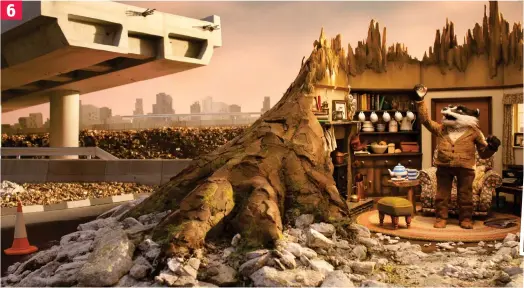  ??  ?? Tormented: Badger, voiced by Stephen Fry, is furious as his tree-stump home is ripped apart for a flyover 6