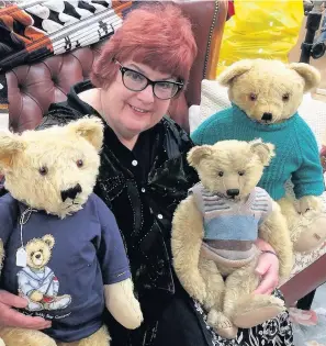  ??  ?? > Jill Barker with some of her teddy bears