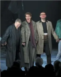  ?? PHOTO BY GREG ALLEN — INVISION — AP ?? Nathan Lane, from left, Andrew Garfield and James McArdle participat­e in the curtain call for the “Angels in America” Broadway revival opening night at the Neil Simon Theatre on Sunday in New York.