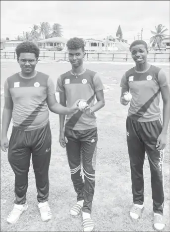  ?? ?? Georgetown bowlers from right: Wavell Allen (6-9), Dillon Ramsaroop (3-6) and John Persaud (1-3) flattened Upper Demerara