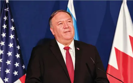  ?? (Menahem Kahana) ?? THEN-US secretary of state Mike Pompeo at a press conference in 2020 in Jerusalem.