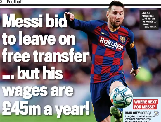  ?? GETTY IMAGES ?? Shock: Messi has told Barca he wants to leave