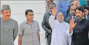  ??  ?? (LR) Congress leader Ghulam Nabi Azad, former PM Manmohan Singh and state Congress chief Ghulam Ahmed Mir in Srinagar on Saturday. Singh is heading a panel that is currently on a twoday visit to Kashmir to discuss the Valley’s situation. WASEEM...