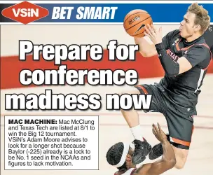  ??  ?? MAC MACHINE: Mac McClung and Texas Tech are listed at 8/1 to win the Big 12 tournament. VSiN’s Adam Moore advises to look for a longer shot because Baylor (-225) already is a lock to be No. 1 seed in the NCAAs and figures to lack motivation.