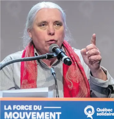  ?? DAVE SIDAWAY / POSTMEDIA NEWS FILES ?? Québec solidaire’s Manon Massé questioned the decision to collect stats on religious symbols in schools. “That’s the government’s priority on education?” she tweeted.