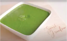  ??  ?? Return to Food CEO Sherry Strong’s spring soup and green rice are dishes with small carbon footprints.