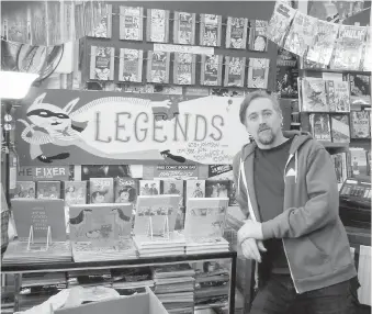  ??  ?? Above: Gareth Gaudin at his shop, Legends Books and Comics, on Johnson Street.