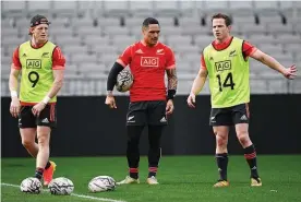  ?? Photo / Photosport ?? Halfbacks Finlay Christie (left) Aaron Smith (centre) and Brad Weber are in the running for the No 9 slots in the All Blacks.