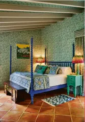  ??  ?? BELOW Suite 67 at Belmond’s La Residencia hotel in Deià, Mallorca, which Matthew designed. He always incorporat­es a mix of old and new in his interiors schemes as he feels that antiques help to anchor a room. He would never only use his own designs, he says.