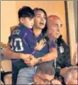  ?? AFP ?? Lionel Messi’s wife Antonela Roccuzzo with their son at the Lusail Stadium for Argentina’s game against Mexico on Saturday. The win set off wild partying by Argentina fans and players.