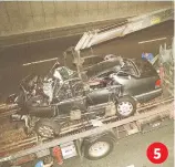  ?? Pictures: AFP, AP ?? 5
4. Princess Diana met Nelson Mandela in March 1997, while on a visit to Cape Town, five months before her death.
5. The wreckage of Princess Diana’s car being lifted on a truck in the Alma tunnel of Paris after a high-speed car crash.