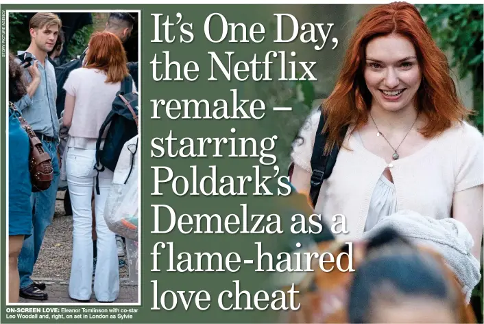  ?? ?? ON-SCREEN LOVE: Eleanor Tomlinson with co-star Leo Woodall and, right, on set in London as Sylvie