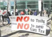  ?? Bob Luckey Jr. / Hearst Connecticu­t Media file photo ?? Public protest against tolls, a new gas tax and tire tax, held in front of the Stamford Goverment Center in February.