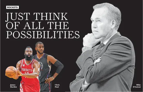  ?? Houston Chronicle illustrati­on ?? James Harden Chris Paul Mike D’Antoni