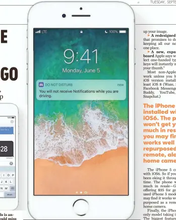  ?? PHOTOS BY APPLE ?? The Do Not Disturb function for drivers on iOS11.