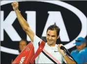  ?? SAEED KHAN — AGENCE FRANCE-PRESSE VIA GETTY IMAGES ?? Roger Federer salutes the crowd after South Korea’s Hyeon Chung retires from their semifinal match. Federer will make his seventh appearance in the Australian Open finals.