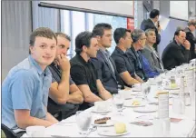  ?? MILLICENT MCKAY/JOURNAL PIONEER ?? The head table of special guests and athletes including Special Olympics Male Athlete of the Year Jeremy Wall, left, Brett Gallant, Alex Gallant, Ross Johnston, Darryl Boyce, Dave Cameron, Chris Wideman, John Chabot and Dion Phaneuf.