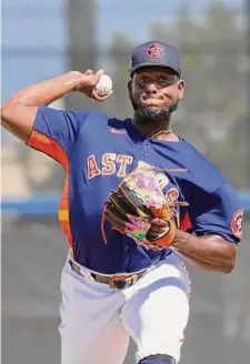  ?? Karen Warren/Staff photograph­er ?? The Astros are using spring training to stretch reliever Ronel Blanco out so he can handle pitching multiple innings.