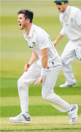  ?? Photos / Photosport ?? Black Caps speed merchant Adam Milne is back in a happy place with the ball and the bat for the CD Stags in Plunket Shield yesterday.